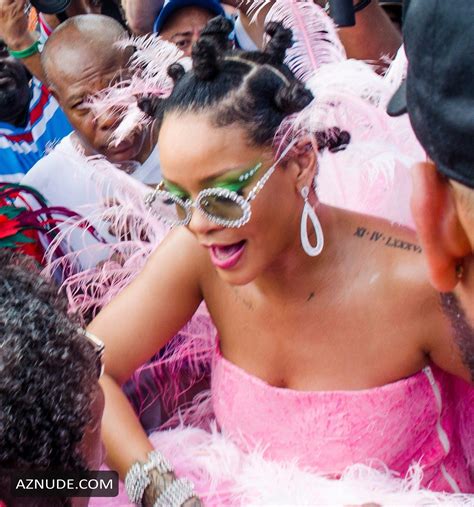 rihanna sexy in a pink dress during kadooment day parade in st michael parish barbados aznude