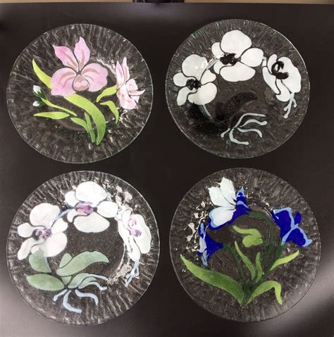 Sydenstricker Floral Plates Set Of 4 Fused Layered Art Glass 8 5” 🌸 Ebay