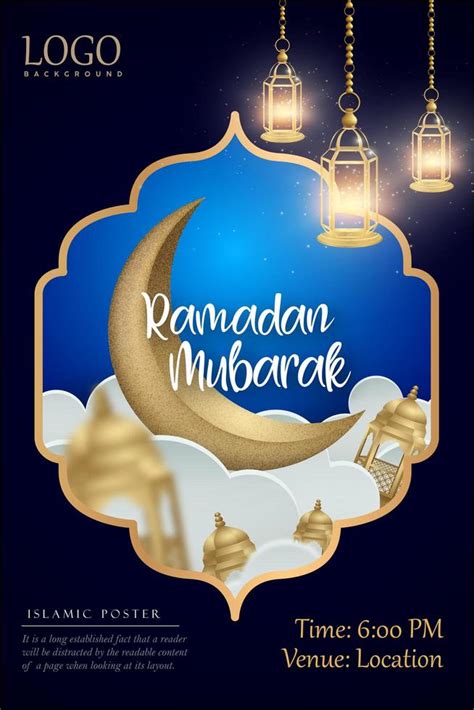Ramadan Mubarak Blue And Gold Frame Design 954137 Vector Art At Vecteezy