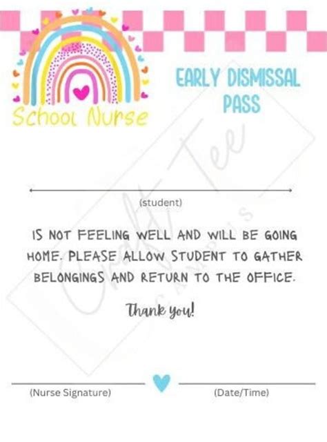 School Nurse Pass School Nurse Note To Teacher Nurse Office Supplies