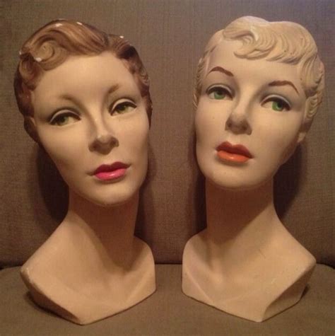 Pair Of Vintage Mannequin Heads Plaster Chalkware 1950s Art Deco Mid