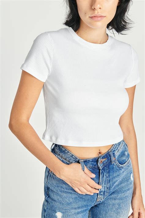 Womens White Cropped Top Mockup Cute Outfit Premium Image By