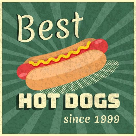 Retro Advertising Restaurant Sign For Hot Dogs Vintage Poster Stock