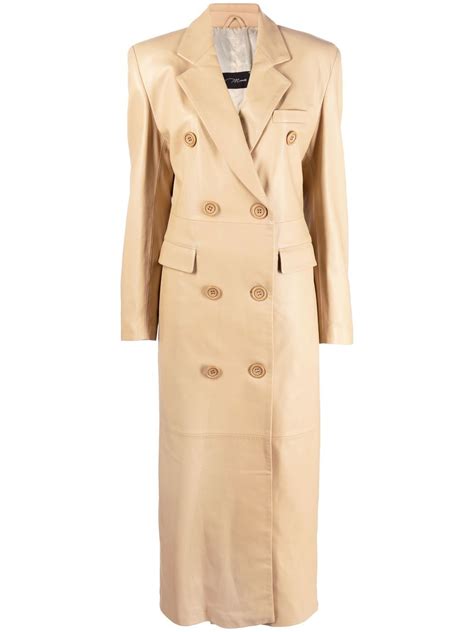 Manokhi Double Breasted Leather Trench Coat In Nude Modesens