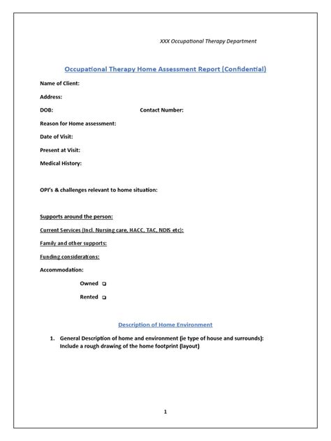 Ot Home Assessment Template 2023 Pdf