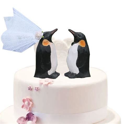 penguin wooden wedding cake topper groom and bride ubobblehead