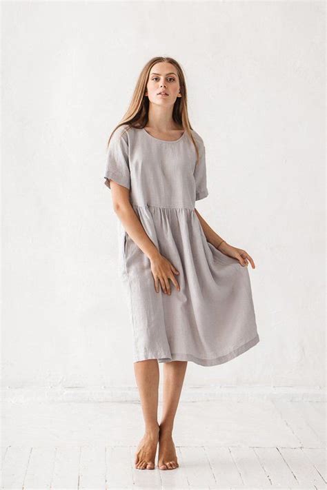 Anna Ice Grey Dress Simple Linen Dress Summer Dress Etsy Maxi Dress