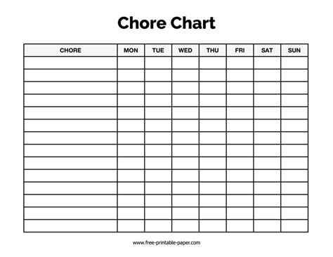 Chore Chart Template Free Printable