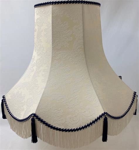 Quality Tassel Floor Lamp Shade Cream And Navy Fabric Handmade In Uk