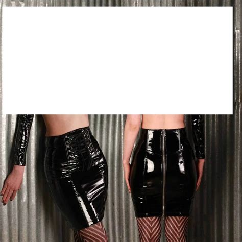 Sexy Black Wet Look Pvc Thigh Pencil Mini Skirt Zip Back Lace Up Front