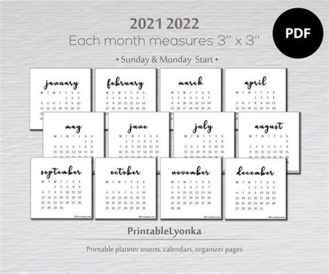 3 X 3 Inches 2022 2023 Mini Desk Calendar Small Monthly Etsy Mini