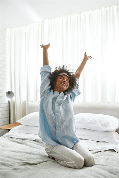 Smiling Black Girl Waking Up On Bed In Morning Stock Image Image Of