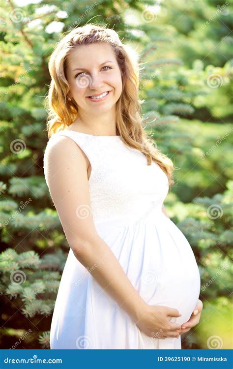 Young Healthy Beautiful Pregnant Woman Outdoors A Girl With A T Stock