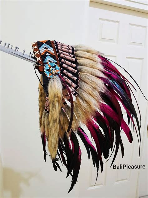 Indian Headdress Pink Replica Feather Warbonnet Native Etsy Indian