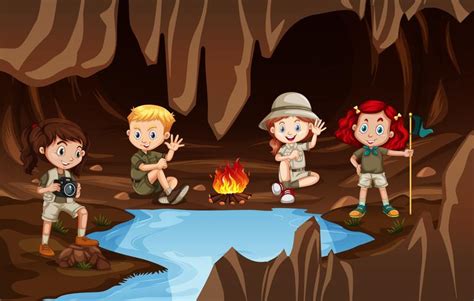 Children Having A Campire In A Cave 298380 Download Free Vectors