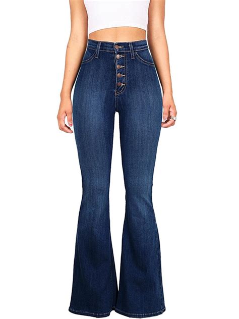 Wodstyle Womens Vintage High Waisted Flared Bell Bottom Casual Trendy Jeans