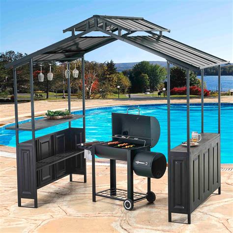 Free delivery and returns on ebay plus items for plus members. Sunjoy 8 x 5 ft. Deluxe Hard Top Grill Gazebo with Serving ...