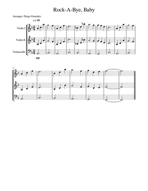 Rock A Bye Baby Sheet Music For Violin Cello Viola String Quartet