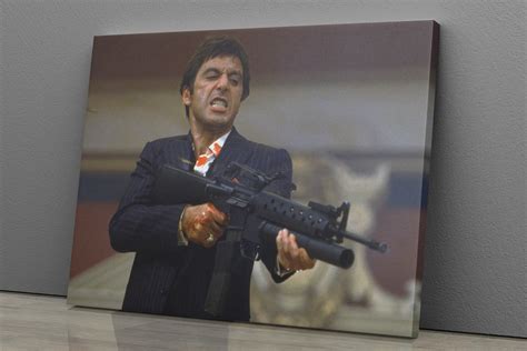 Scarface Poster Al Pacino With Gun Hand Made Posters Canvas Etsy