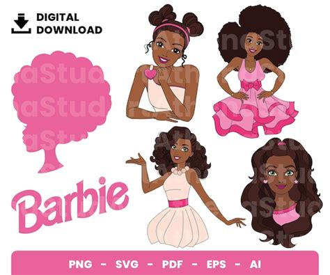 06 Clipart Barbie Afro Barbie Afro American Digital Etsy