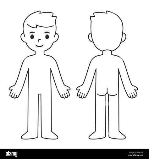 Cartoon Child Body Chart Front And Back View Blank Boy Body Outline