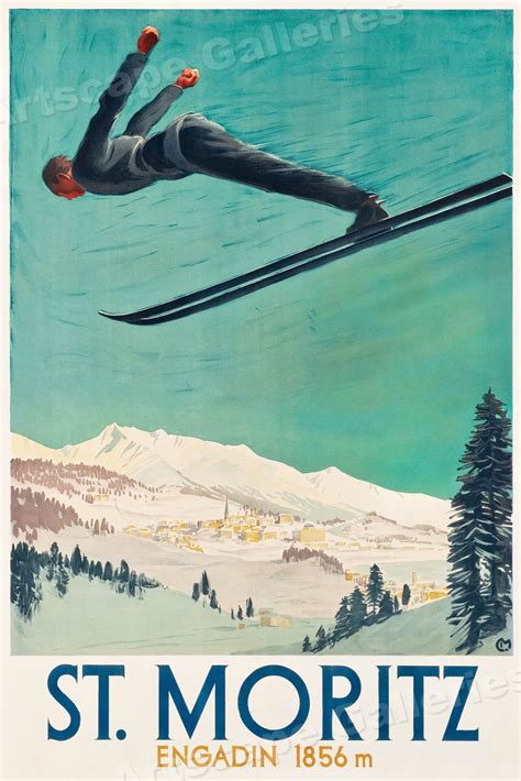 1924 St Moritz Engadin Ski Jump Vintage Style Ski Resort Poster