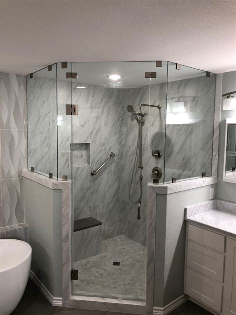 Neo Angled Glass Shower Enclosure With Two Half Walls Glass To The