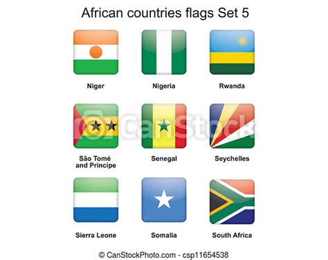 African Countries Flags Set Five Buttons With African Countries Flags