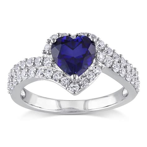 Shop Miadora Sterling Silver Created White And Blue Sapphire Heart Halo