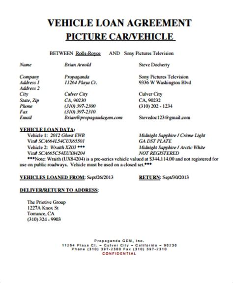 Vehicle Financing Agreement Template Hq Printable Documents