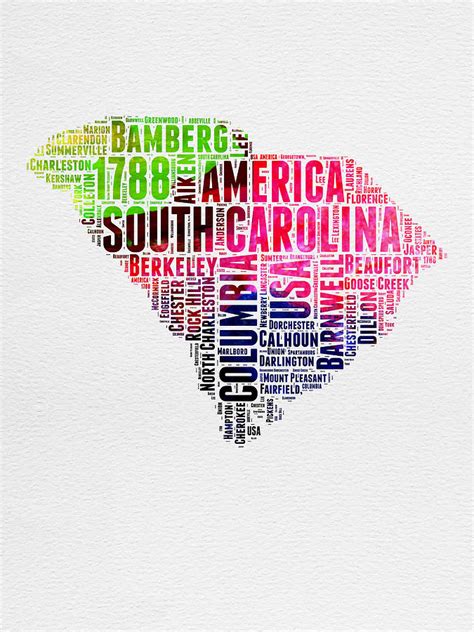 South Carolina Watercolor Word Cloud Digital Art By Naxart Studio