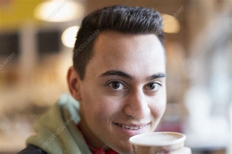 Close Up Portrait Young Man Drinking Coffee Stock Image F0285152