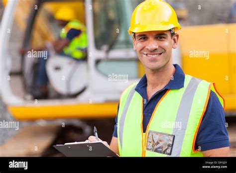 Handsome Road Construction Supervisor With Clipboard Stock Photo Alamy