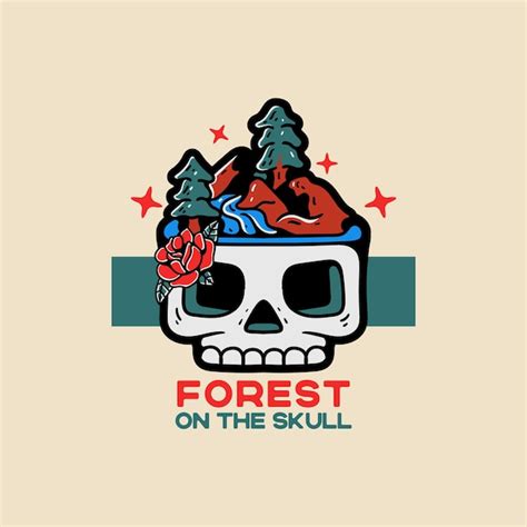 Premium Vector Forest On The Skull Vintage Style Character