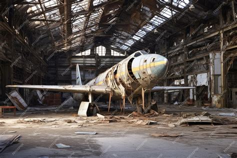 Premium Ai Image Collapsed Hangar With Broken Aircraft Remains