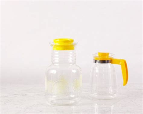 For Summer Vintage Glass Jug Set Of 2 Yellow Jug Set Of Juice