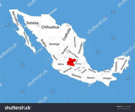 Guanajuato Mexico Vector Map Silhouette Isolated Vector De Stock