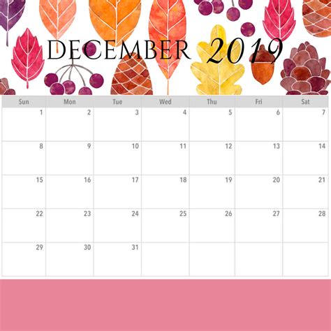 Printables Planner 12 Designs Of December 2019 Calendar Iamgeetha