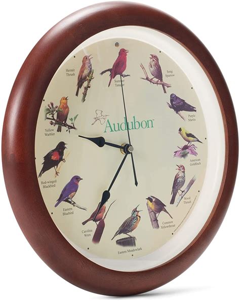 Audubon Society Singing Bird Clock Cherry Finish Wood Frame Clock