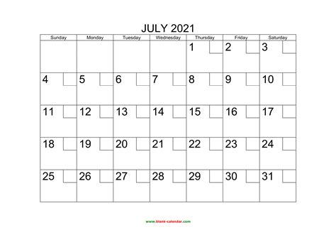 Free Download Printable July 2021 Calendar With Check Boxes