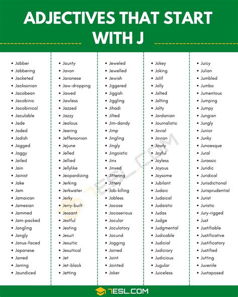 145 Adjectives That Start With J J Adjectives In English • 7esl