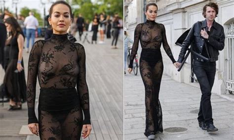 Rita Ora Frees The Nipple In Sheer Lace Dress At Ala A Show In Paris Flipboard