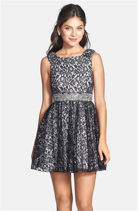Sequin Hearts Bow Detail Metallic Lace Skater Dress Juniors Nordstrom