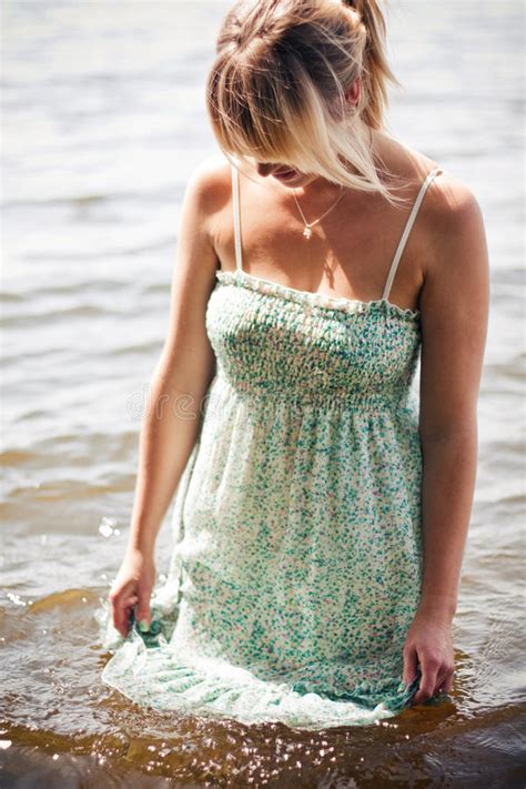 Woman Getting Her Dress Wet Stock Image Image Of Fashion Blond 13128453
