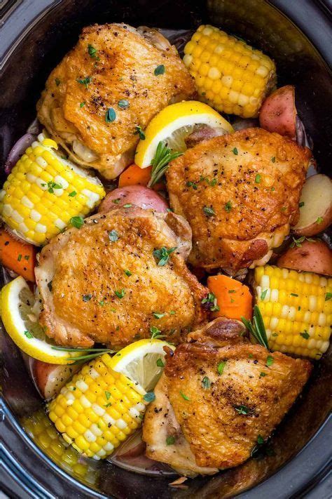 Slow Cooker Chicken Thighs Served With Hearty Vegetables Is A Complete