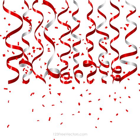 Vector Red Confetti And Party Streamers Birthday Background Happy