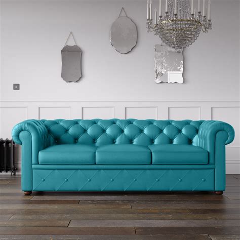 Chesterfield Faux Leather Sofa Turquoise Endure Fabrics