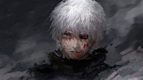 обои Tokyo Ghoul Канеки Кен Парень аниме лицо 1920x1080