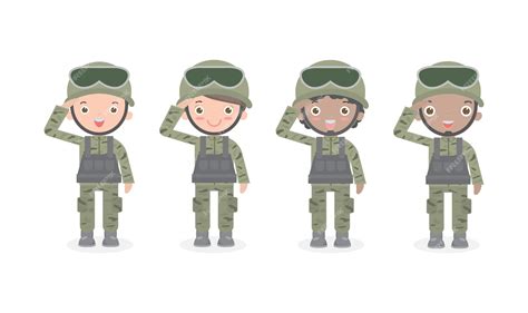 Conjunto De Soldados Hombres Y Mujeres Diseño De Personaje De Dibujos