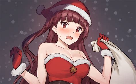 Christmas Santa Hats Christmas Clothes Christmas Dress Anime Anime Girls Digital Art Girls